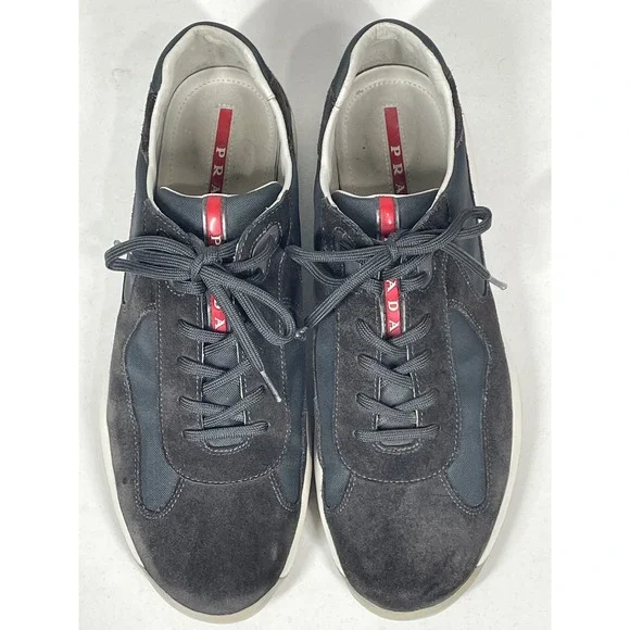 Prada Suede Nylon Men's Sneakers Dark Brown Lace Up Casual Shoes